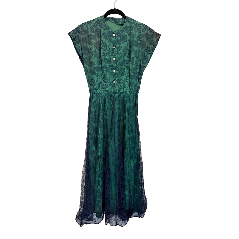 Vintage Mildred Gowns Floral Lace Dress Small Green Cocktail Formal Party Whimsy